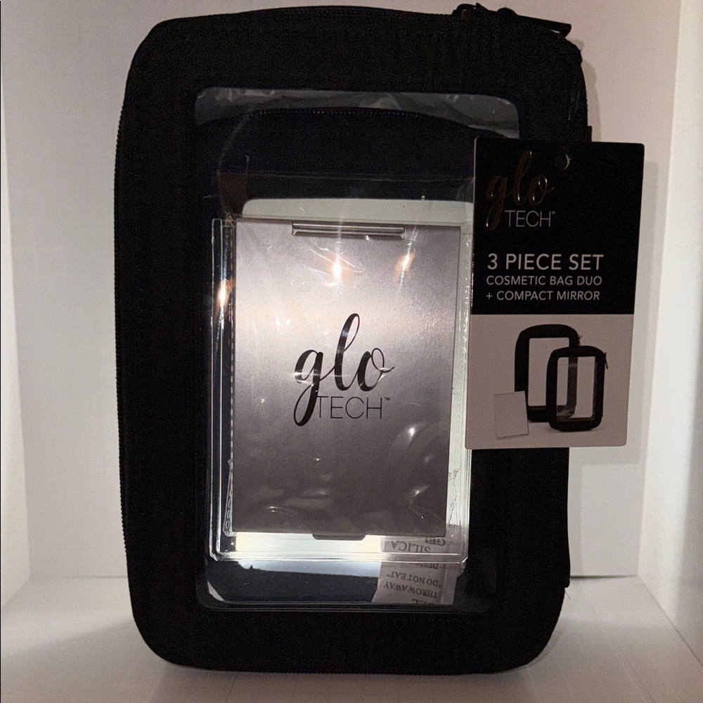 GLO Tech Black Cosmetic Bag Set with Mirror - Picture 2 of 6